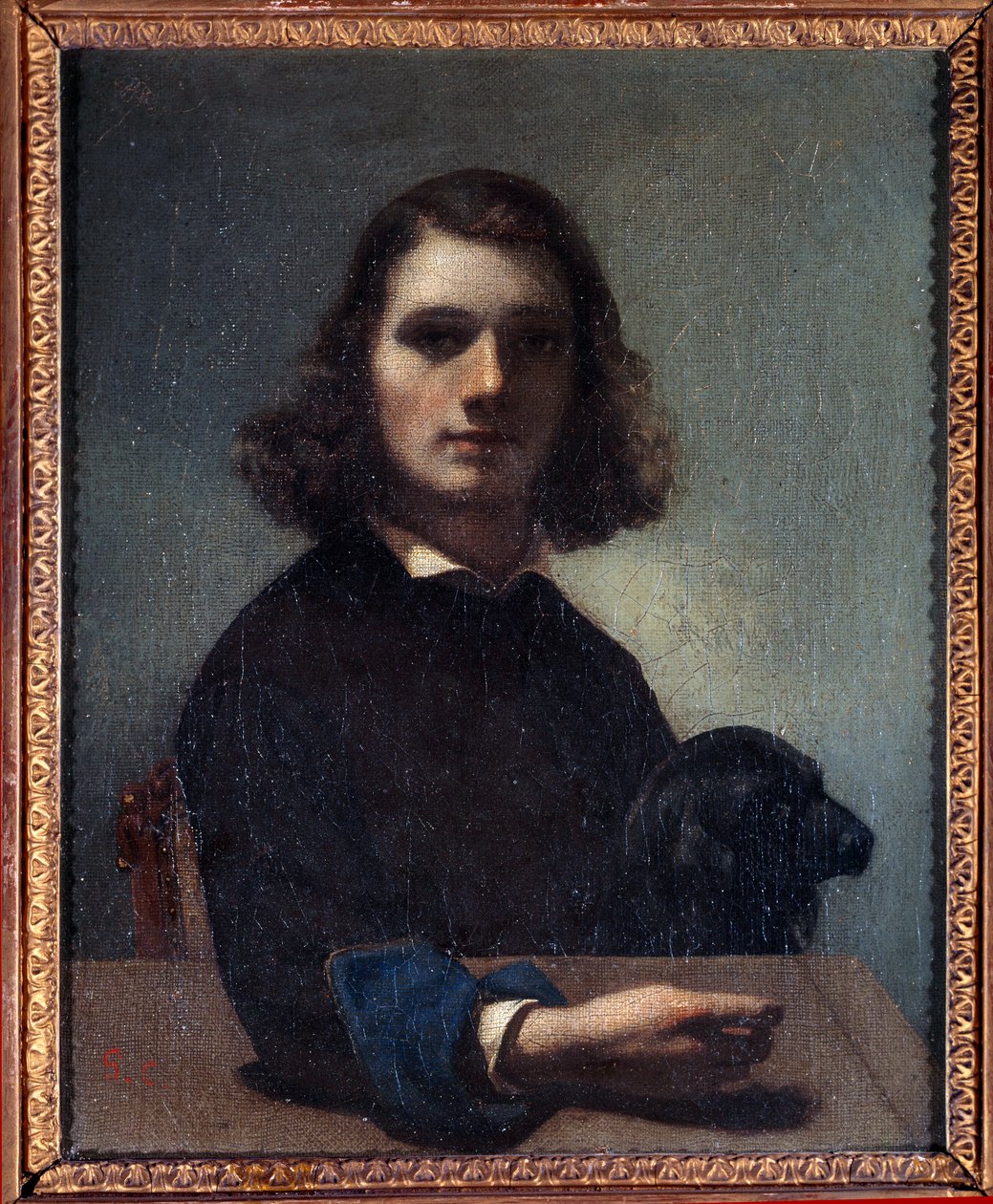 Zelfportret met zwarte hond door Gustave Courbet