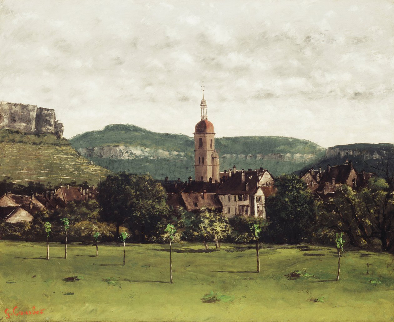 Uitzicht op Ornans en de Klokkentoren door Gustave Courbet