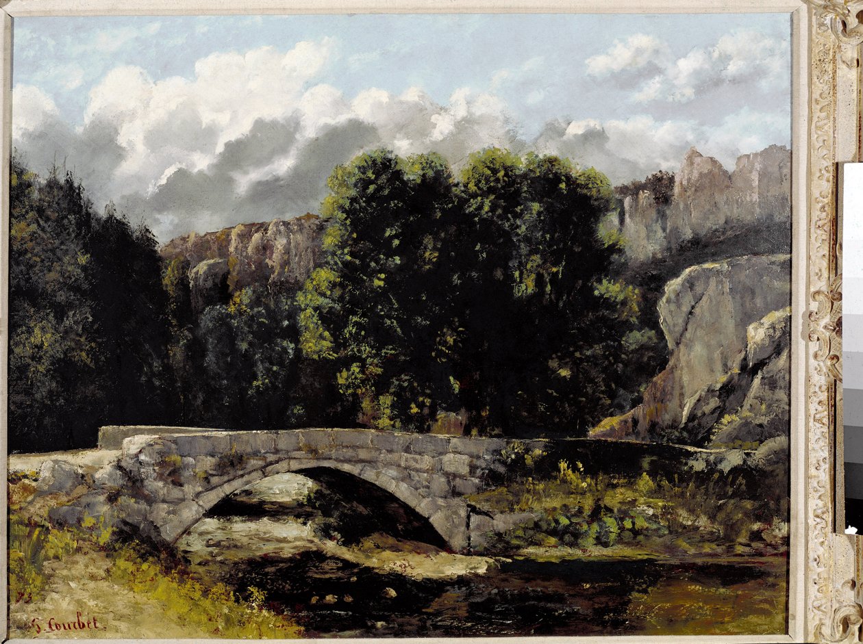 Zicht op de brug van Saint Sulpice in Fleurier, Zwitserland door Gustave Courbet