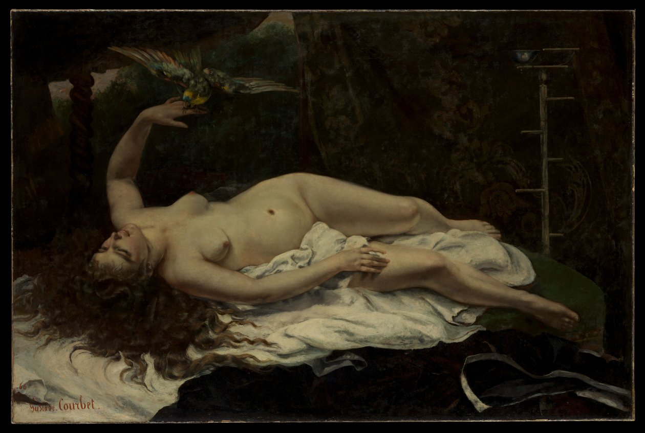 Vrouw met een papegaai door Gustave Courbet