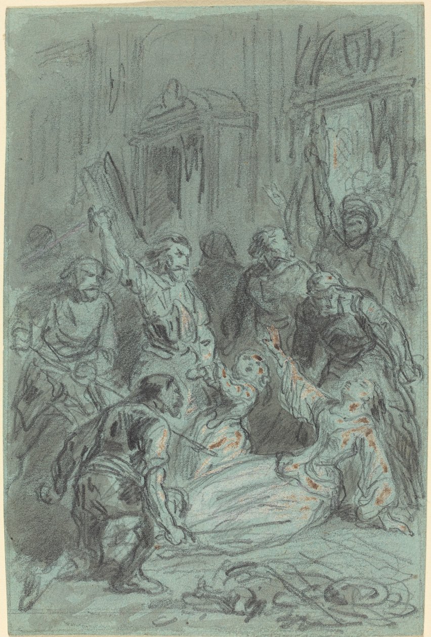Een dramatische scène met een flauwvallende vrouw door Gustave Dore