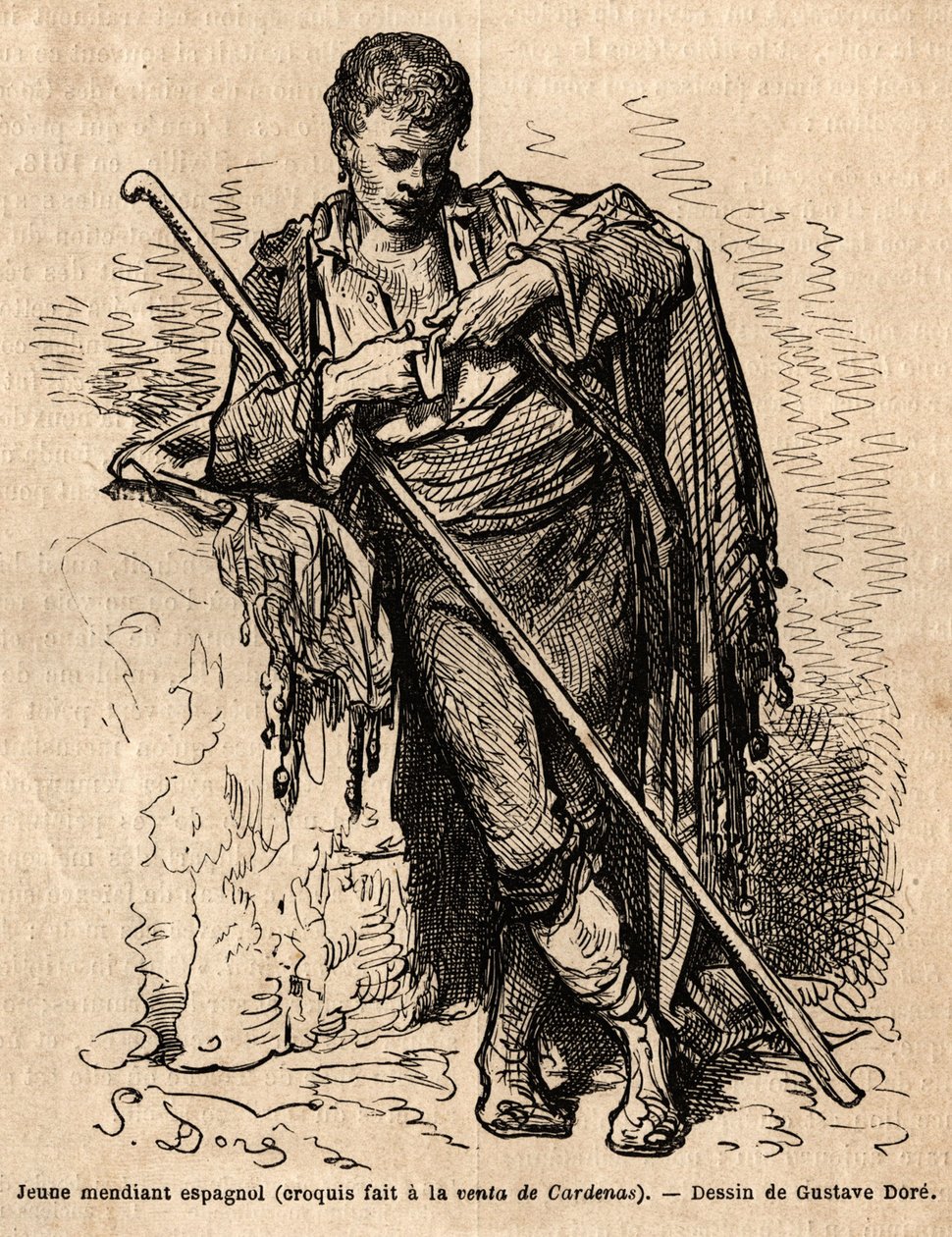 Een jonge bedelaar, een la vente de Cardenas, een herberg aan de weg van Almaden door Gustave Dore