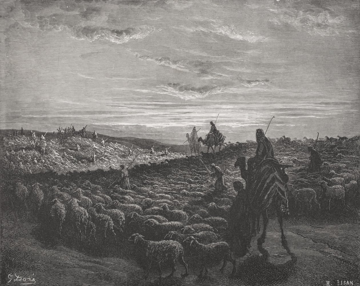 Abraham op Weg naar het Land van Kanaän, Genesis 13:1-4, illustratie uit Dore