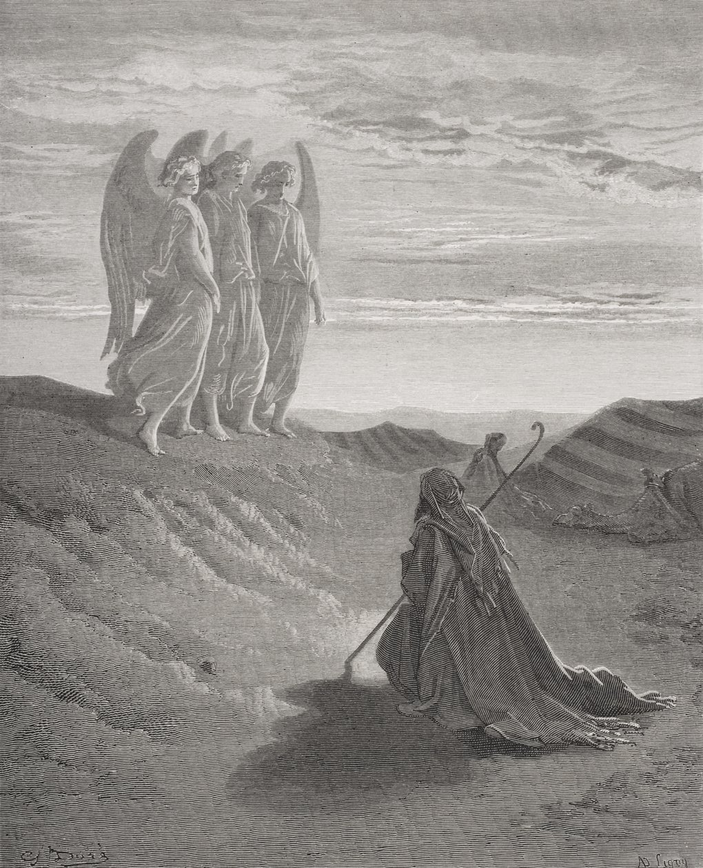 Abraham en de drie engelen, illustratie uit Dore