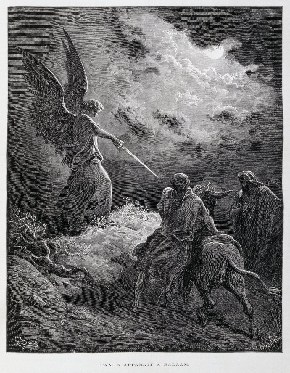 Een engel ontmoette Bileam met een zwaard, Illustratie uit de Dore Bijbel door Gustave Dore