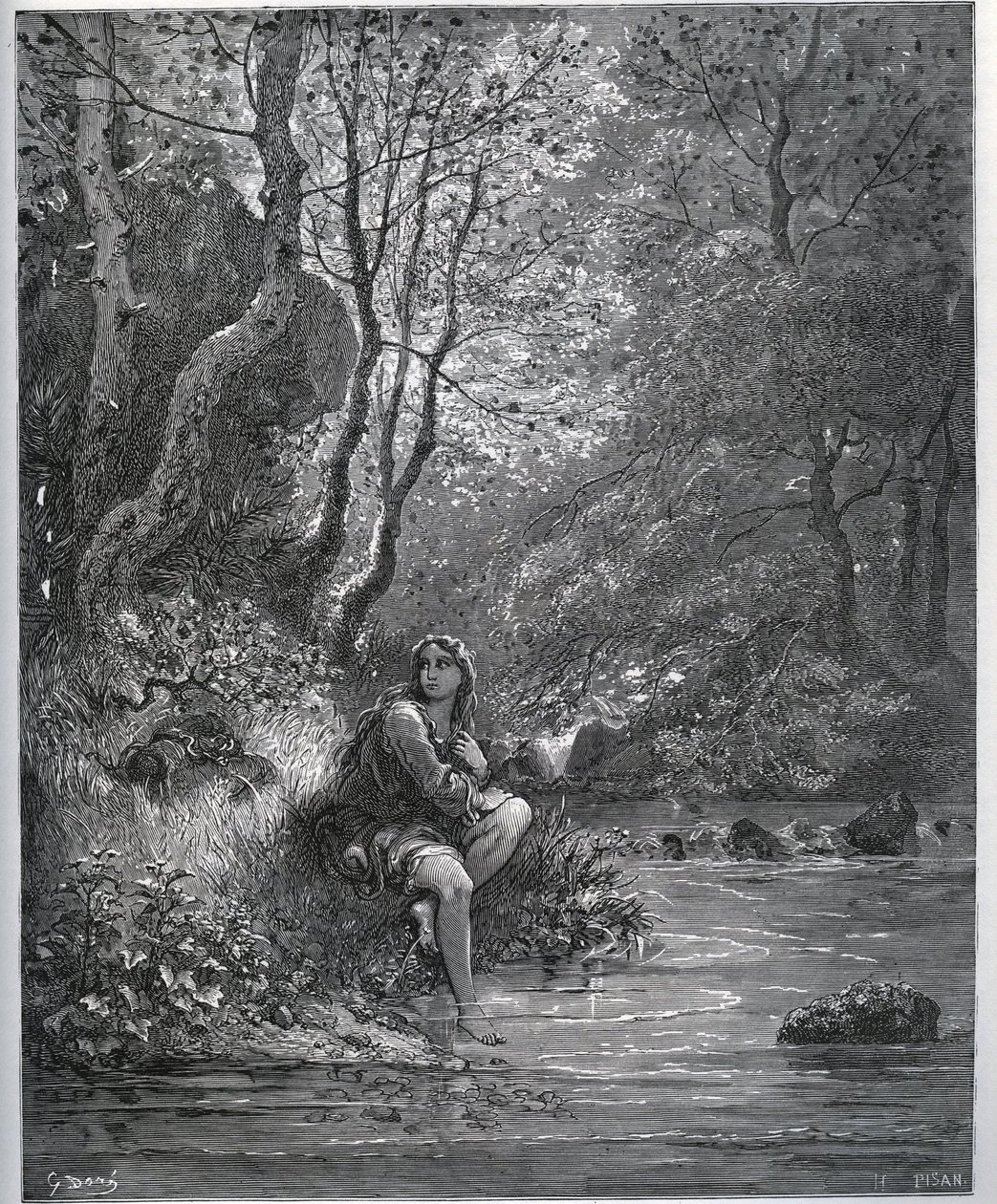 Verschijning van Dorothee in boerenkleding - uit "Don Quichot de la Mancha" door Miguel Cervantes (1547-1616) - Houtsnede naar tekening van Gustave Dore door Gustave Dore