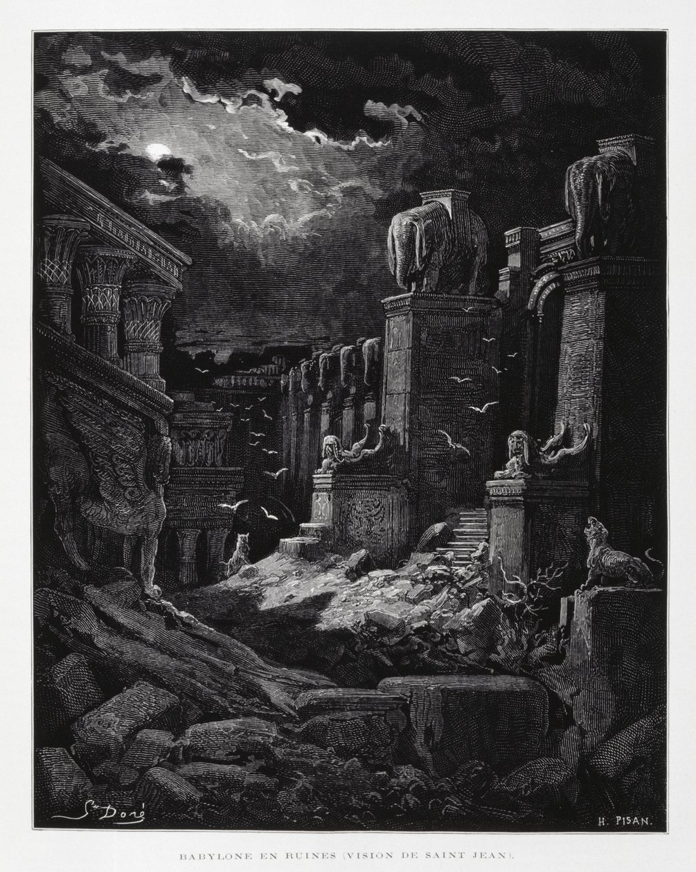Babylon in puin (visioen van Johannes de Doper), Illustratie uit de Dore Bijbel door Gustave Dore