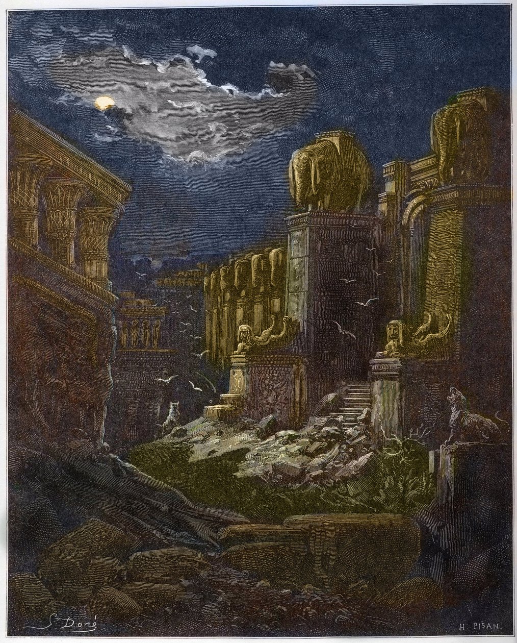Babylon in puin - De val van Babylon - Babylon in puin (visioen van Johannes) - Gravure in 