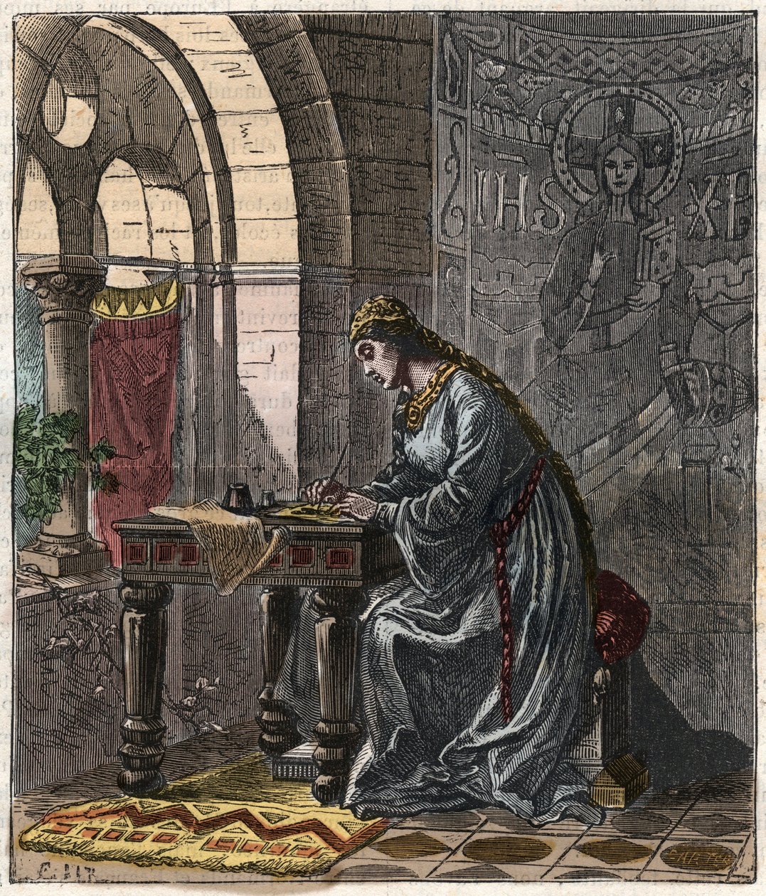 Bertrade van Montfort (1070-1117) Koningin van Frankrijk (vrouw van Filips I Koning van Frankrijk) in Fontevrault - Gravure door Gustave Doré uit de 19e eeuw in 