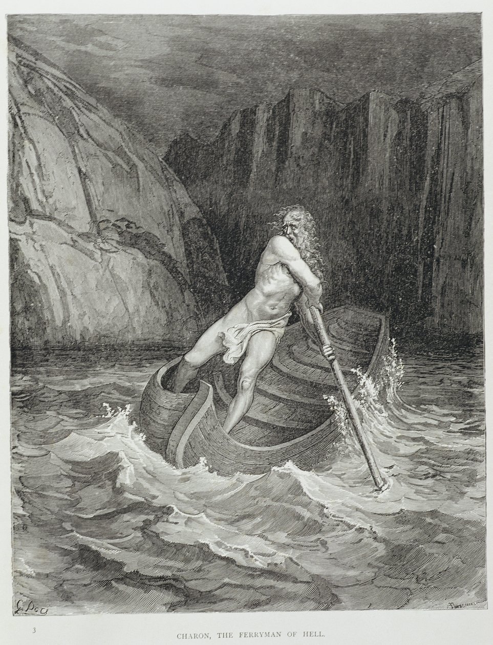 Charon, de veerman van de hel, uit De Goddelijke Komedie (Inferno) door Dante Alighieri gegraveerd door Stephane Pannemaker door Gustave Dore