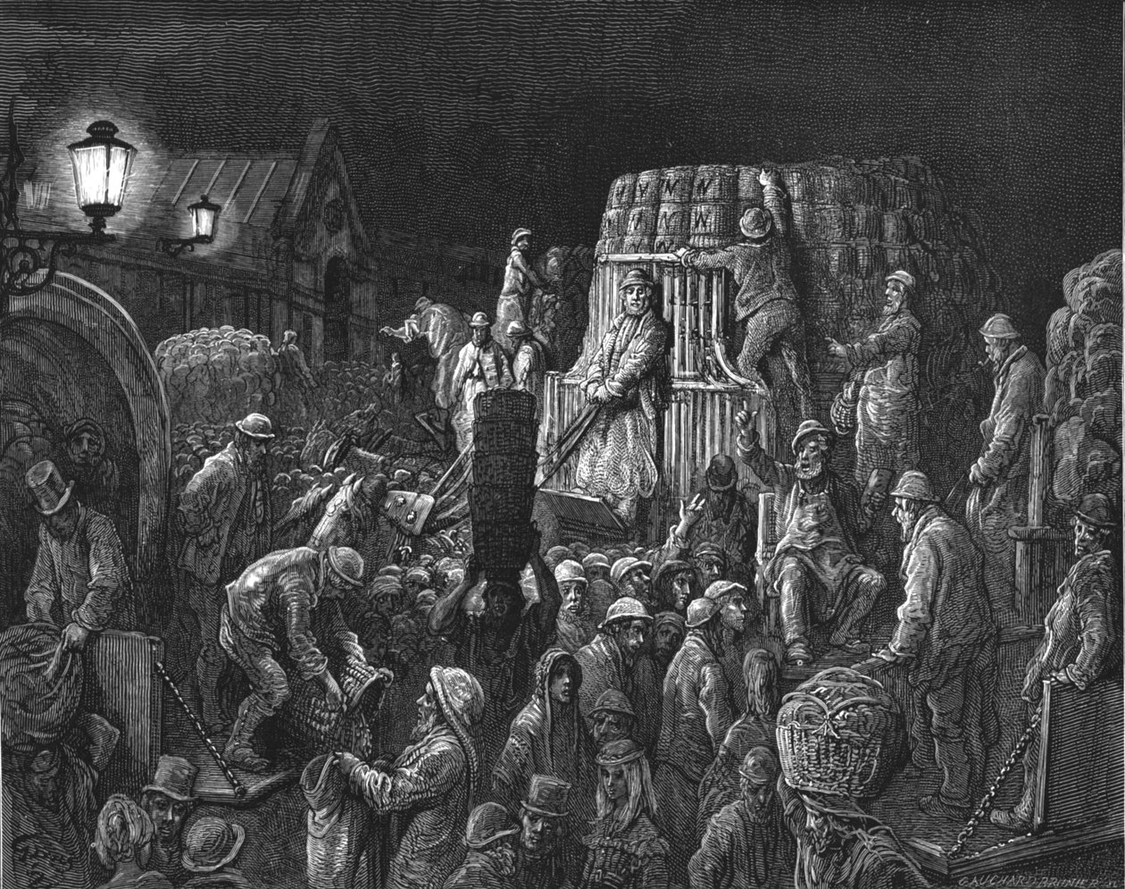 Covent Garden Market - Vroeg in de ochtend, 1872 door Gustave Dore