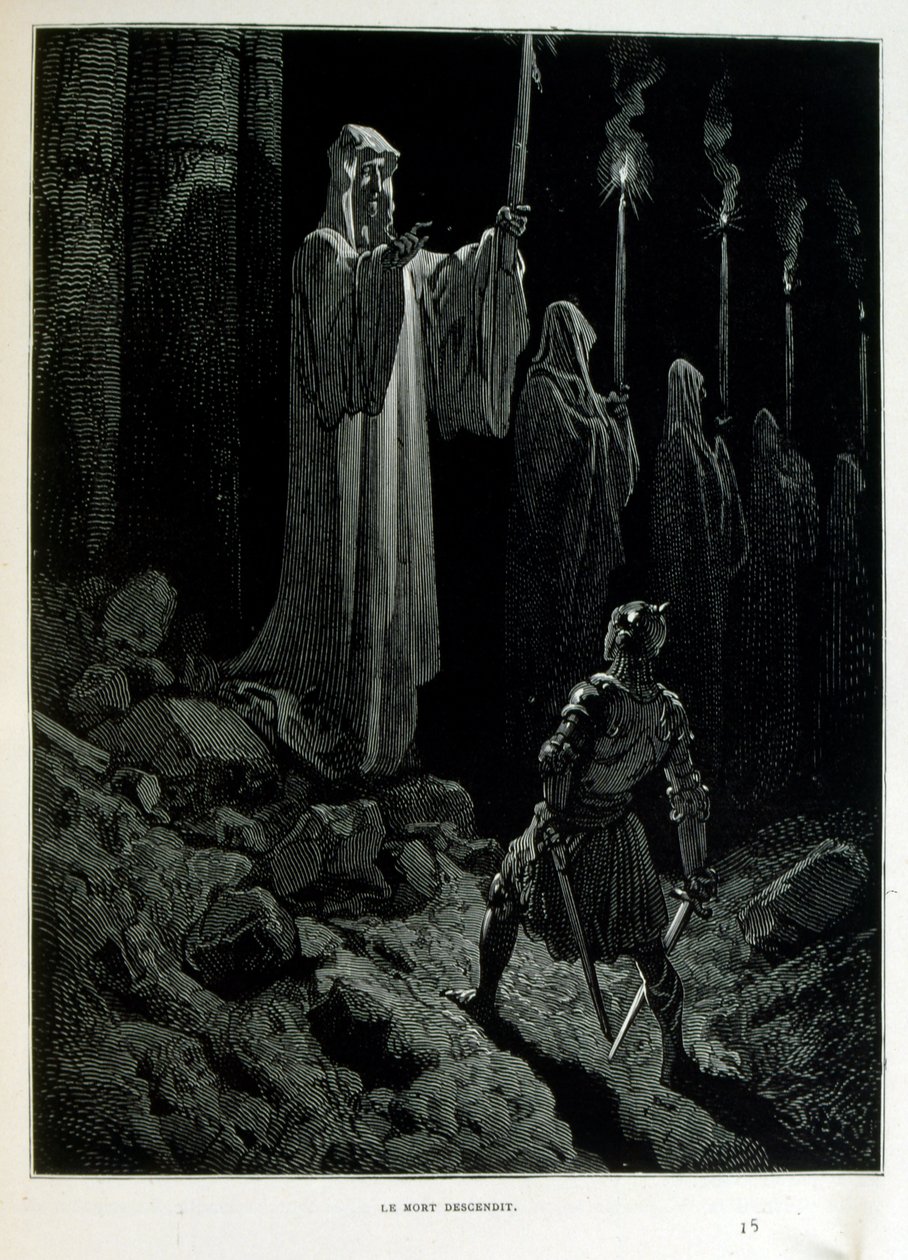 Croque-Mitaine; illustratie uit 1863, door Gustave Doré (1832-1883); Franse kunstenaar, graveur, illustrator. Croque-Mitaine (De boeman) een kwaadaardig personage gepresenteerd aan kinderen om hen bang te maken en zo wijzer te maken. door Gustave Dore