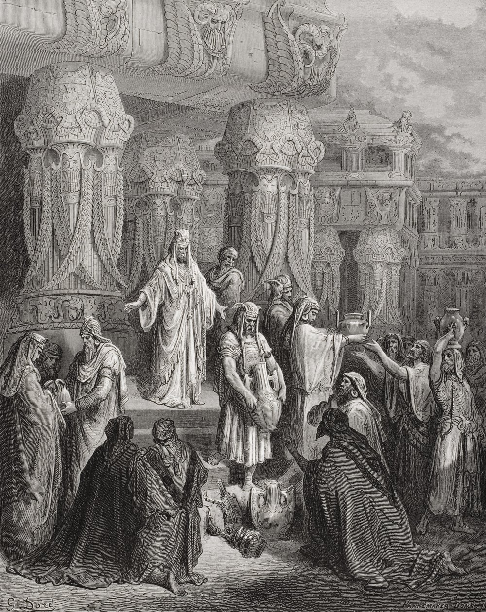 Cyrus Herstelt de Vaten van de Tempel, illustratie uit Dore