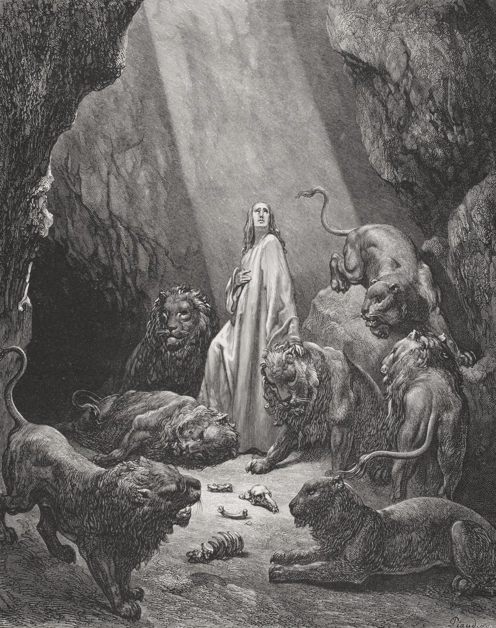Daniel in de Leeuwenkuil, Daniel 6:16-17, illustratie uit Dore