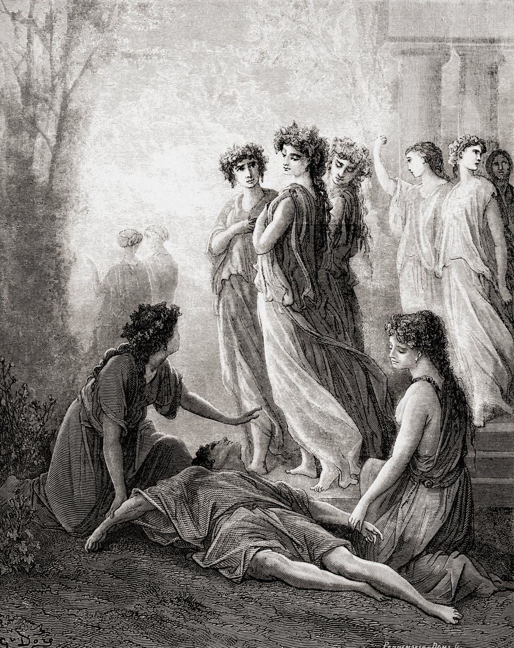 Daphnis en Alcimadure, uit een late 19e-eeuwse editie van Fables de La Fontaine (houtsnede) door Gustave Dore