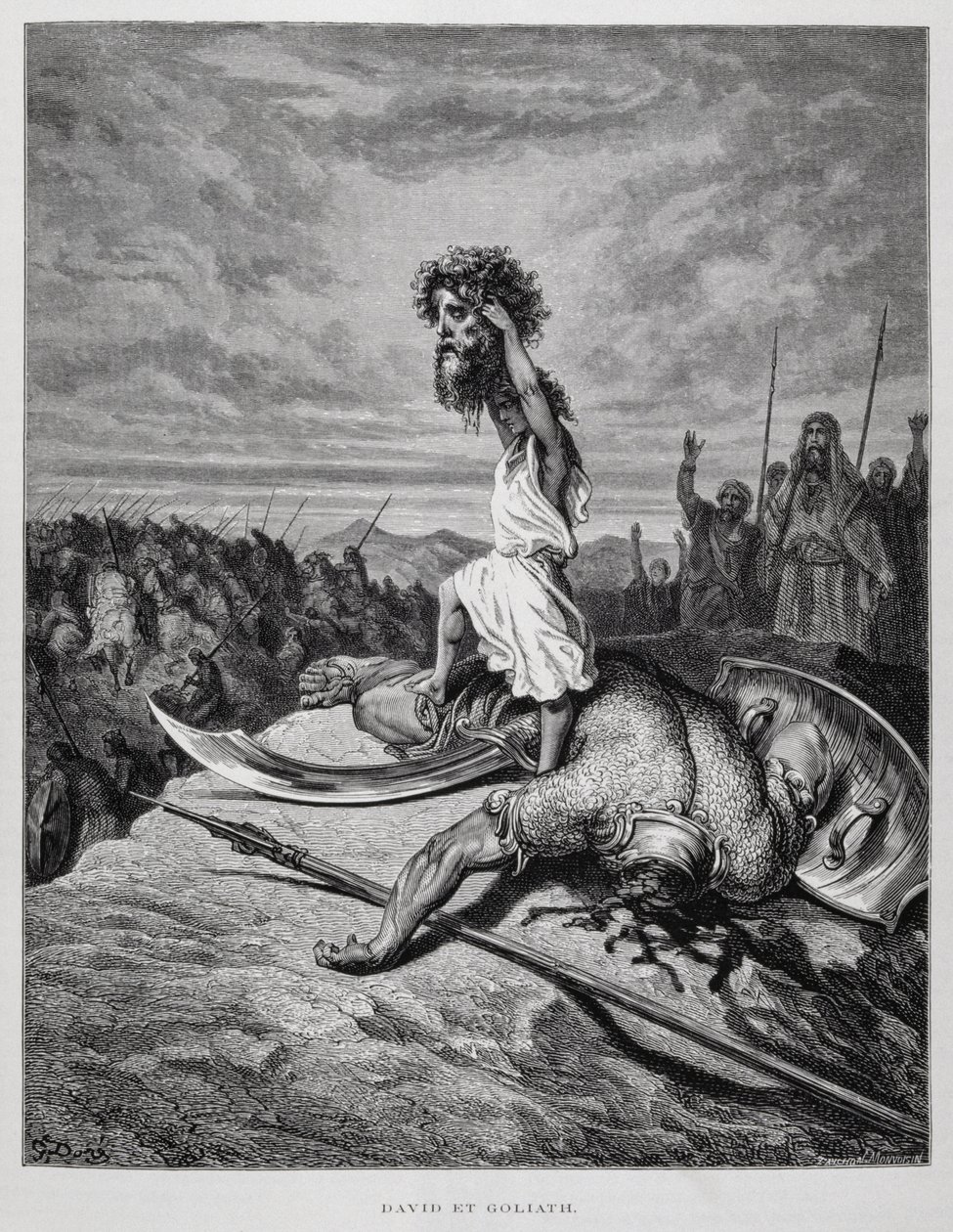 David doodt Goliath, Illustratie uit de Dore Bijbel door Gustave Dore