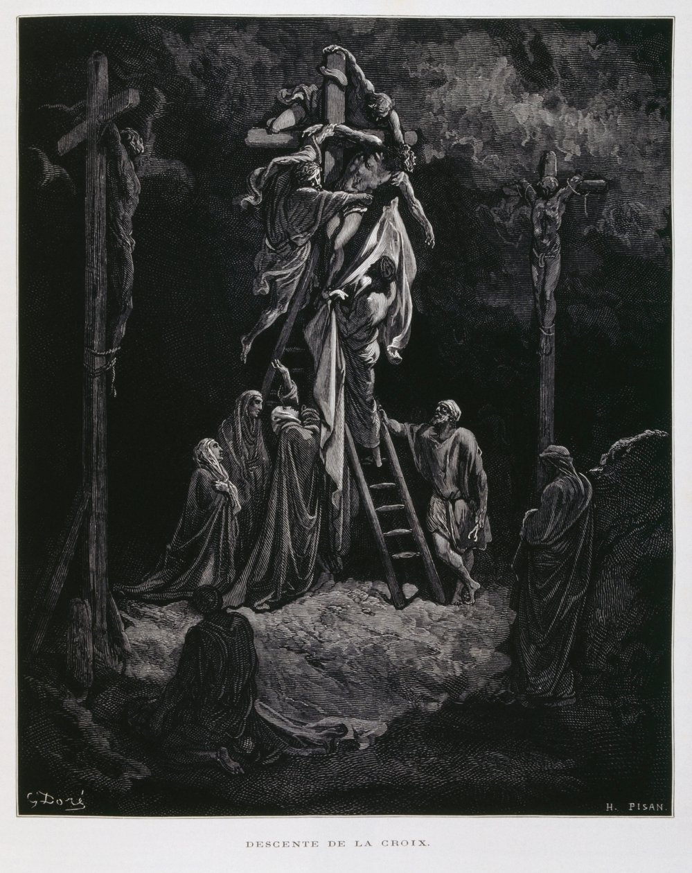 Afdaling van het kruis, de afzetting van Christus, Illustratie uit de Dore Bijbel door Gustave Dore