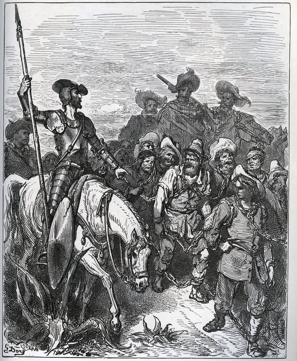 Don Quichot ondervraagt de krachten over de redenen voor hun veroordelingen - uit 