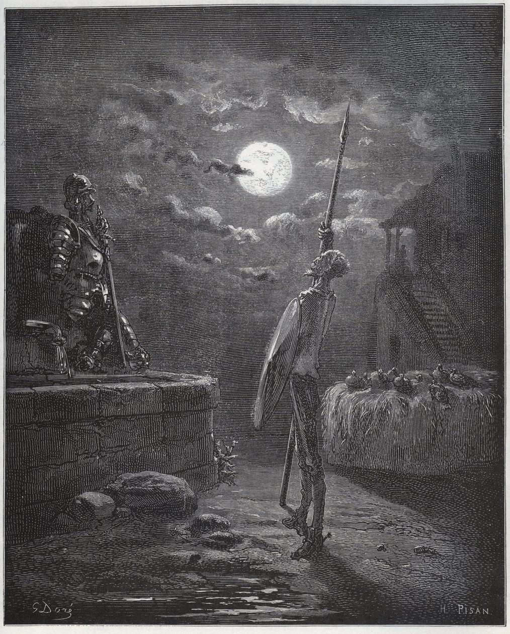 Don Quichot waakt over zijn wapens - uit "Don Quichot de la Mancha" door Miguel Cervantes door Gustave Dore