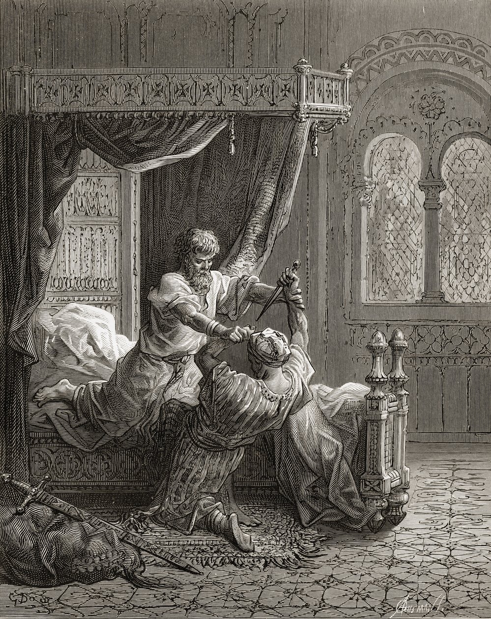 Edward I (1239-1307) van Engeland doodt zijn potentiële moordenaar in juni 1272, illustratie uit 