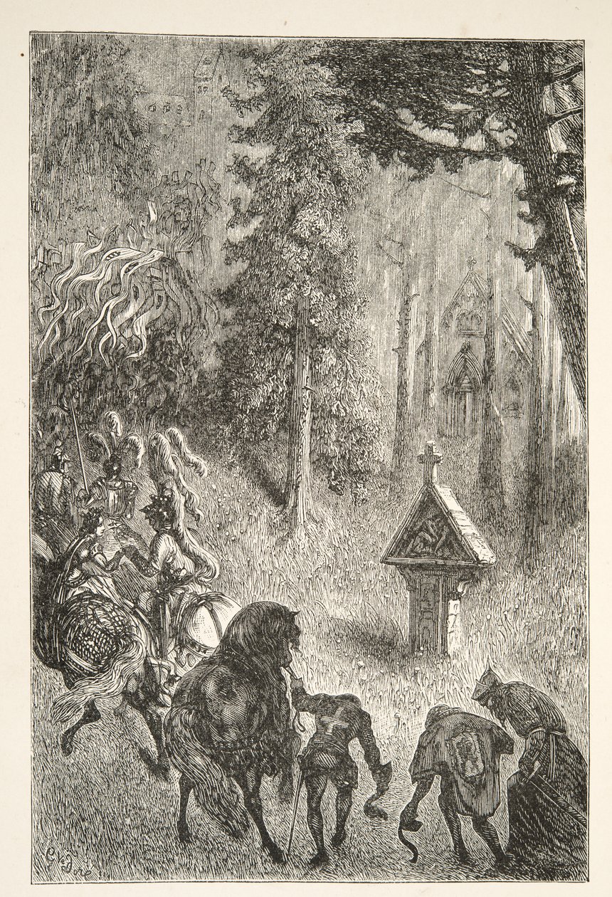 Guenever begeleiden van Cameliard, uit Verhalen van de Dagen van Koning Arthur door Charles Henry Hanson, pub.1898 door Gustave Dore