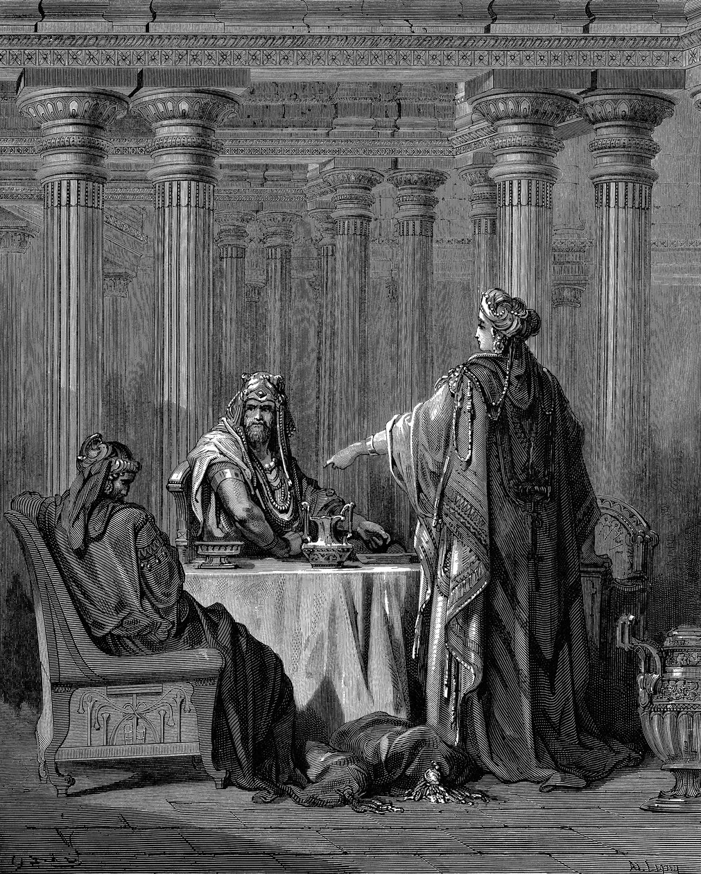 Esther voor haar echtgenoot Koning Ahasveros Xerxes I van Perzië door Gustave Dore