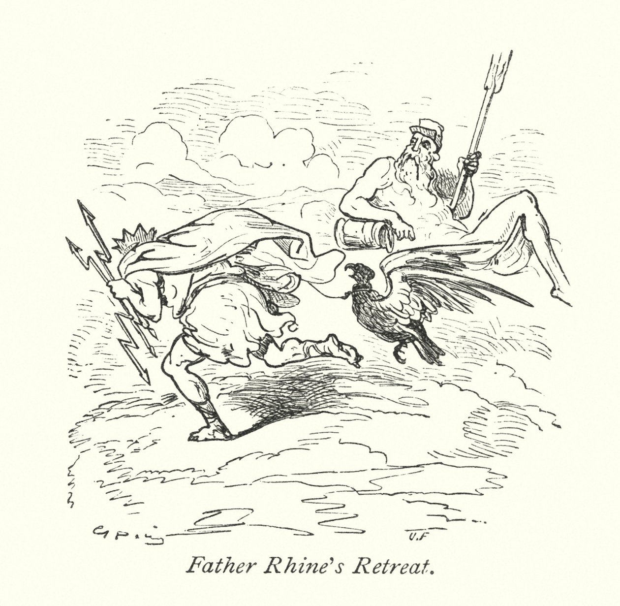 De terugtocht van pater Rijn (gravure) door Gustave Dore
