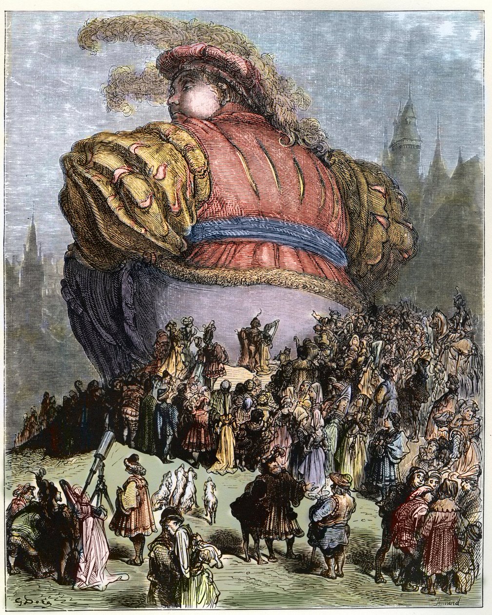 Gargantua bezoekt Parijs - De mensen van Parijs verwonderen zich over Gargantua - illustratie uit 