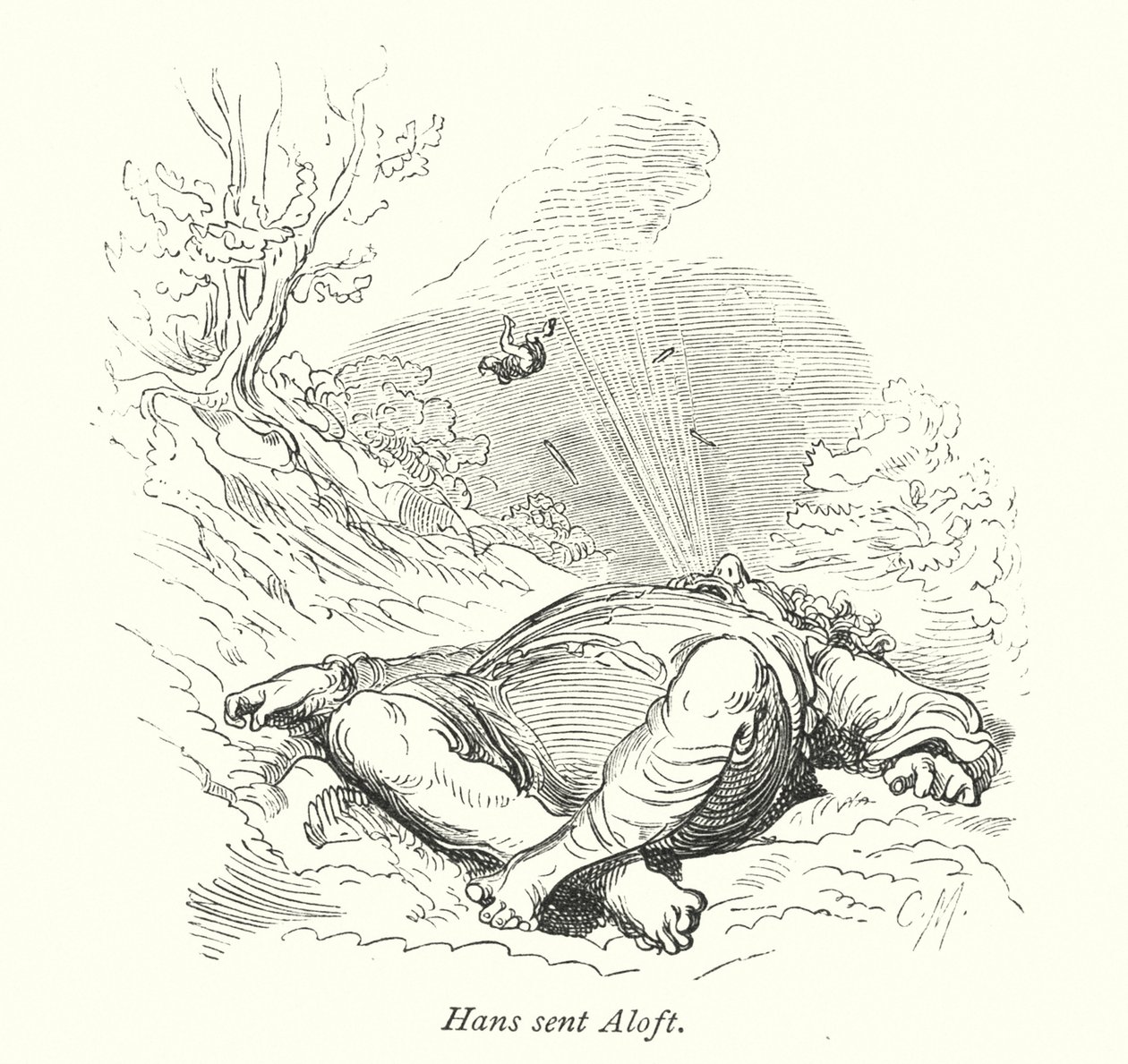 Hans de lucht ingestuurd (gravure) door Gustave Dore