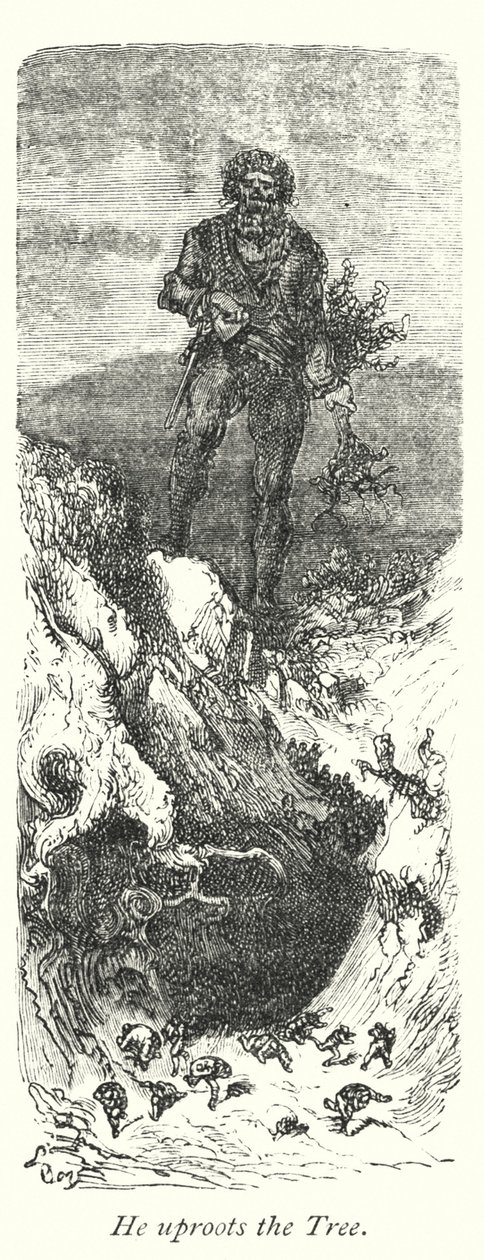 Hij ontwortelt de boom (gravure) door Gustave Dore