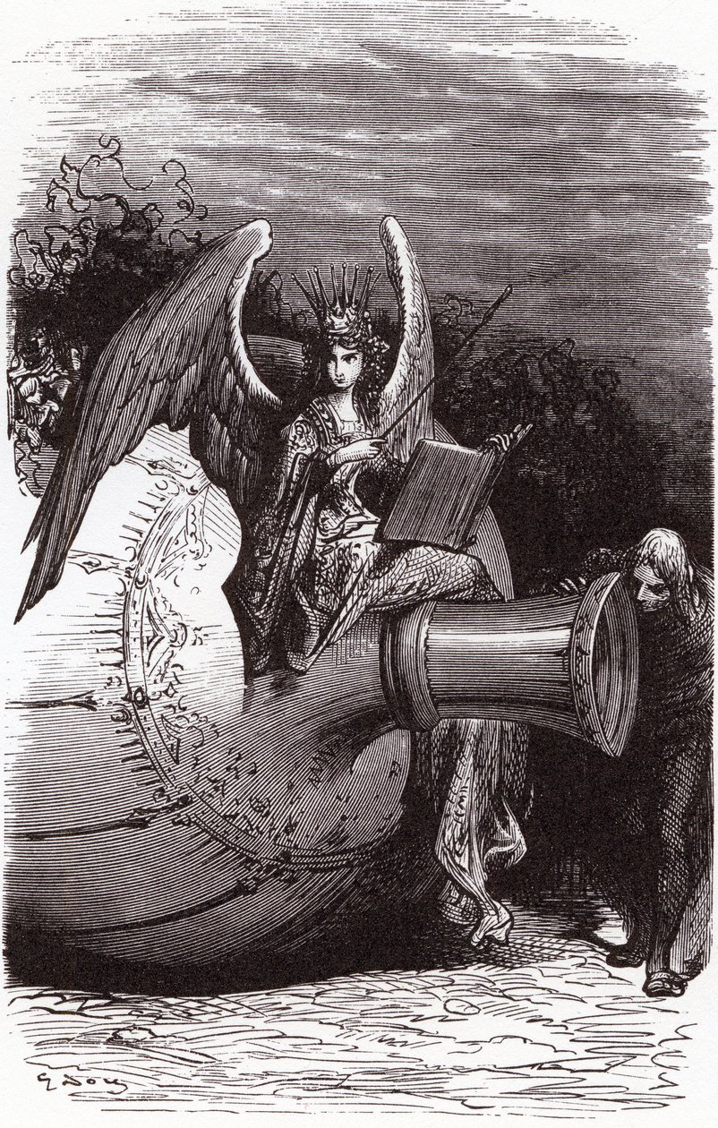 Illustratie van Gustave Doré voor de volledige werken van François Rabelais: de duikfles (vijfde boek) door Gustave Dore