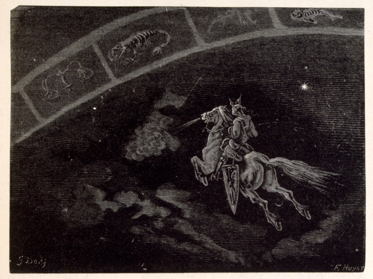 Illustratie van het sterrenbeeld Schorpioen. uit La légende de Croque-Mitaine. door Gustave Dore