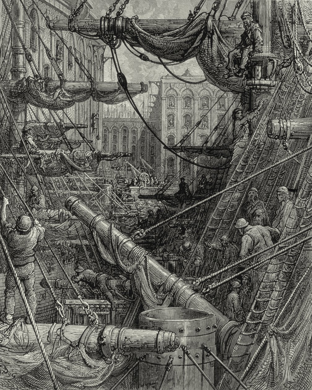 In de Londense dokken. Gravure: Gustave Doré. Uit: "London - A Pilgrimage", tekst door W. B. Jerrold, gegraveerd door C. Maurant, 1872. door Gustave Dore