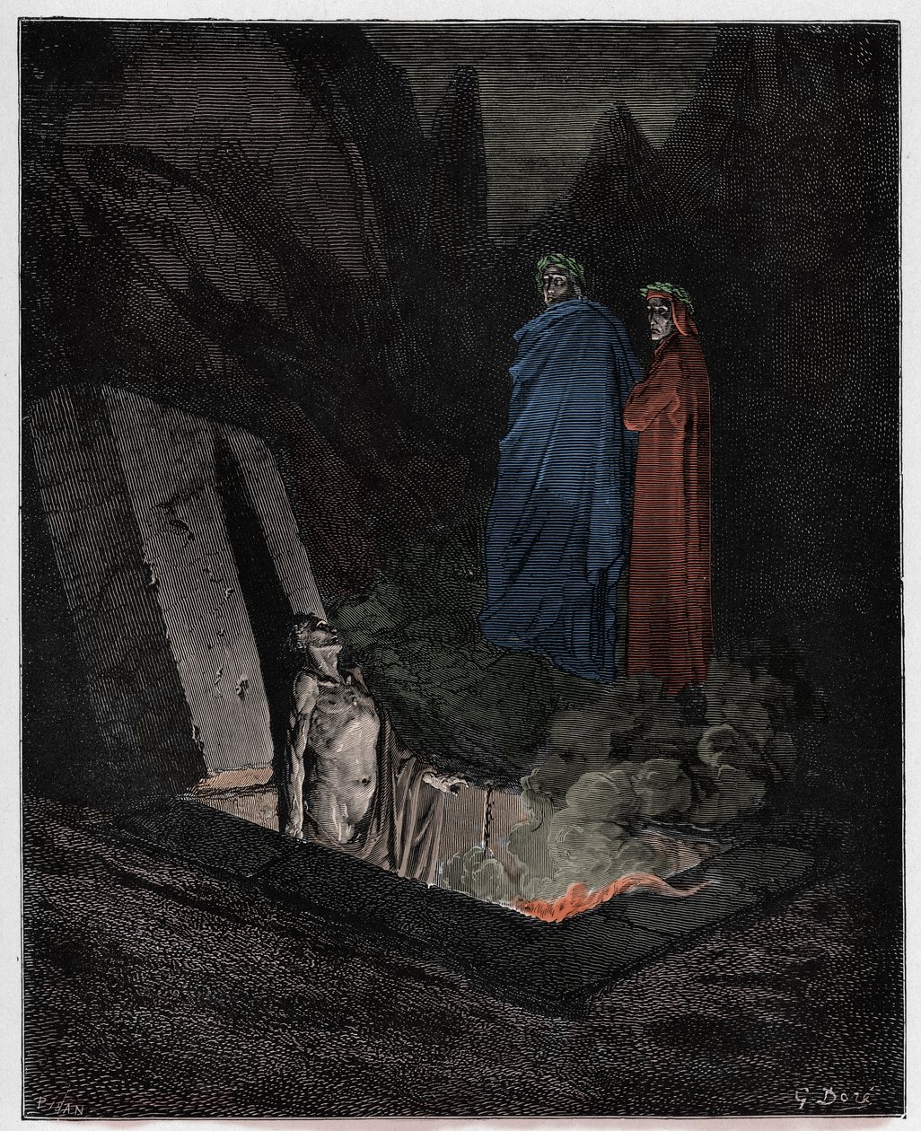 Inferno, Canto 10: Farinata degli Uberti spreekt Dante toe, illustratie uit "De Goddelijke Komedie" door Dante Alighieri, 1885 door Gustave Dore
