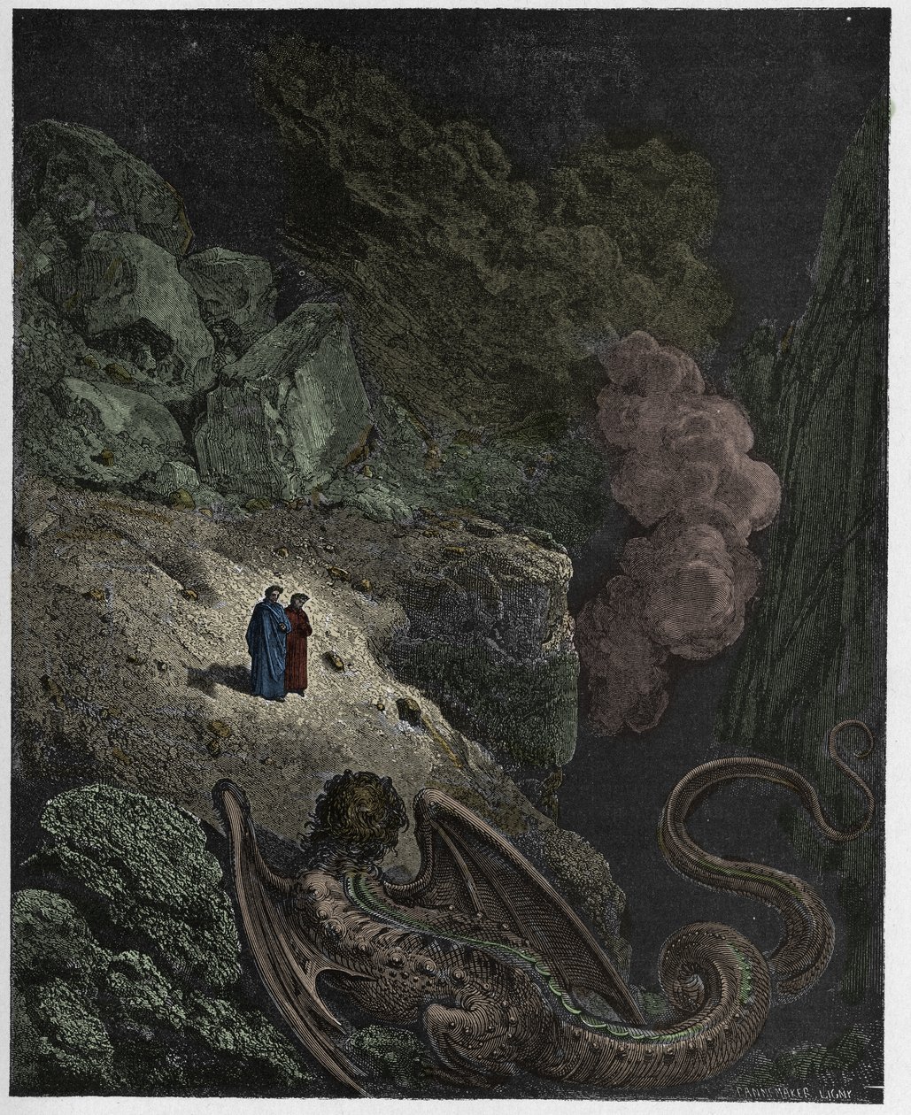 Inferno, Canto 17: Geryon, symbool van bedrog, illustratie uit "De Goddelijke Komedie" door Dante Alighieri, 1885 door Gustave Dore