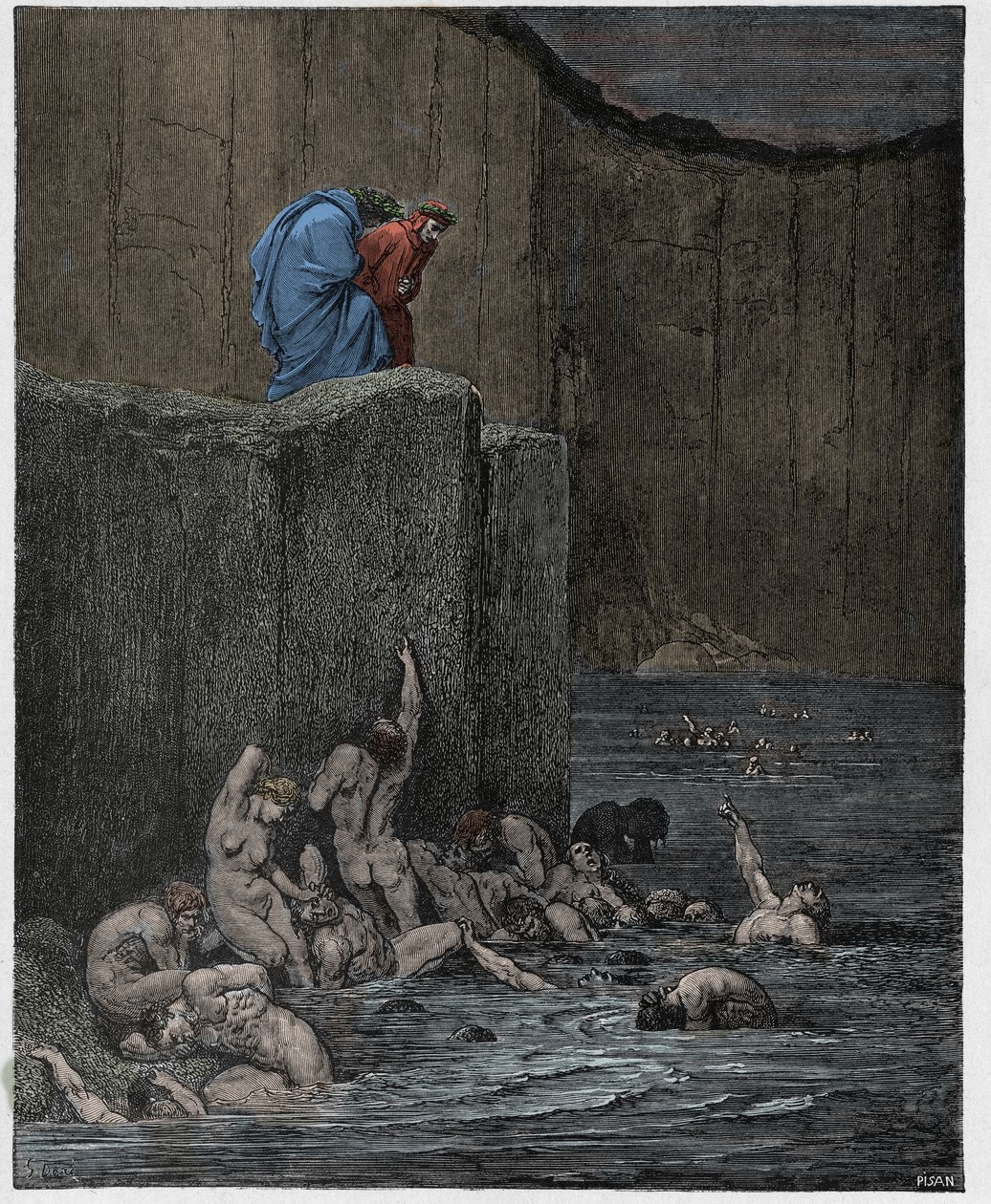 Inferno, Canto 18: Hoeren en vleiers in de achtste cirkel, illustratie uit "De Goddelijke Komedie" door Dante Alighieri, 1885 door Gustave Dore