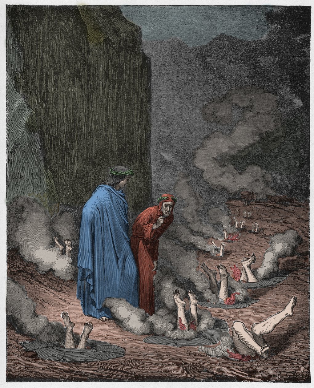 Inferno, Canto 19: Dante berispt paus Nicolaas III door Gustave Dore