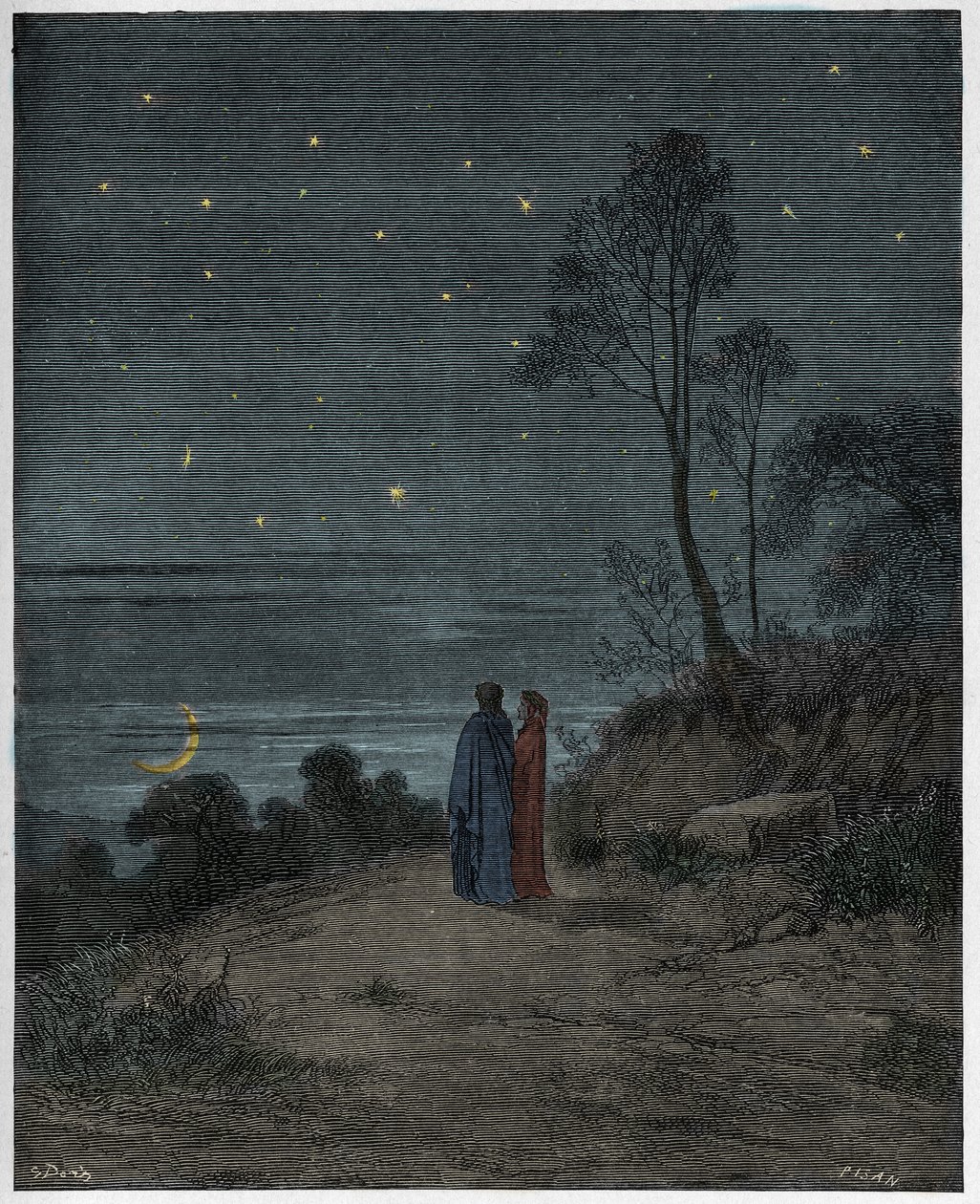 Inferno, Canto 2: De donker wordende lucht van de eerste nacht, illustratie uit "De Goddelijke Komedie" door Dante Alighieri, 1885 door Gustave Dore