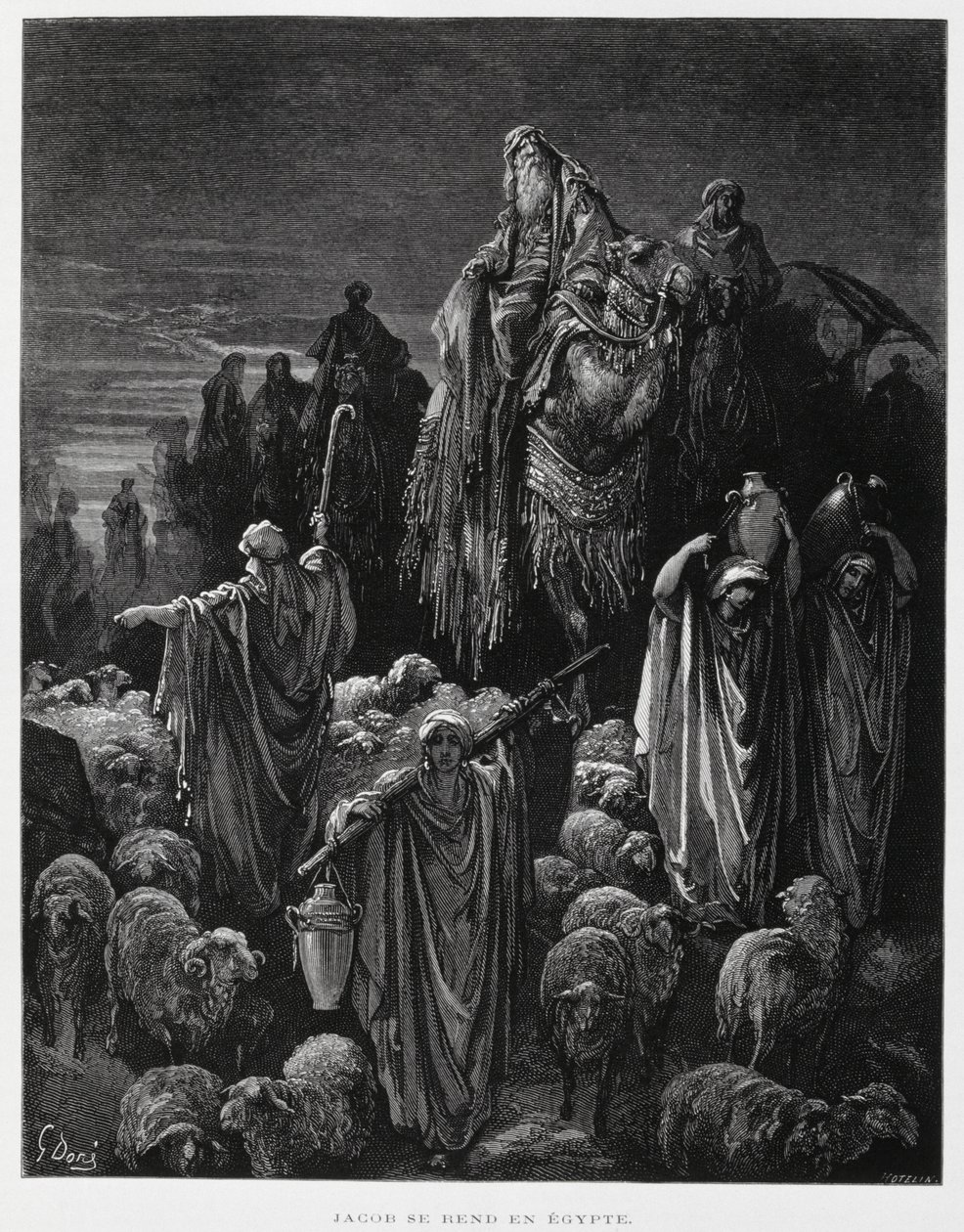 Jakob en zijn zonen arriveren in Egypte, Illustratie uit de Dore Bijbel door Gustave Dore