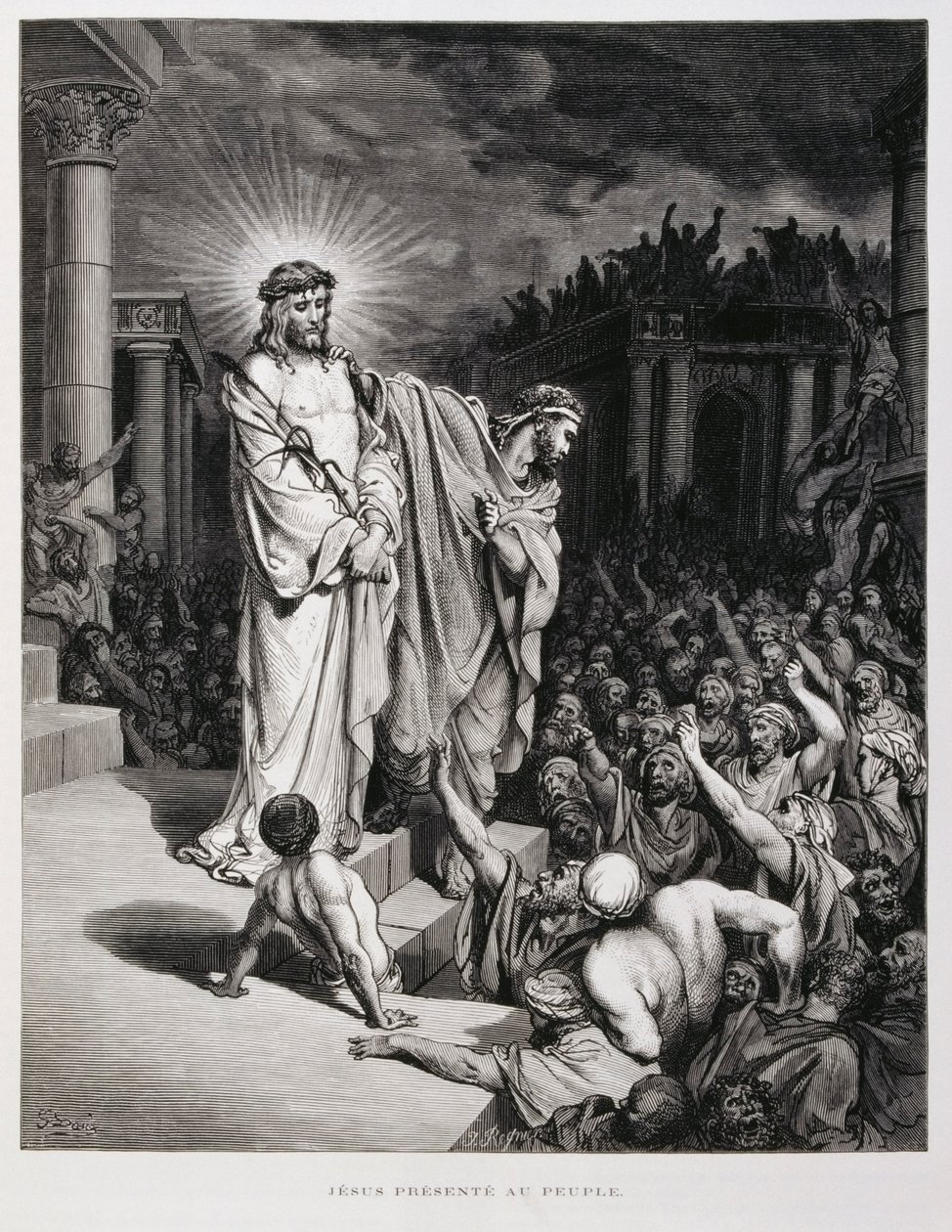 Jezus gepresenteerd aan het volk tijdens zijn proces, Illustratie uit de Dore Bijbel door Gustave Dore