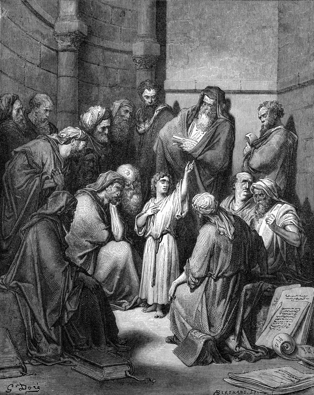 Jezus ondervraagt de dokters door Gustave Dore