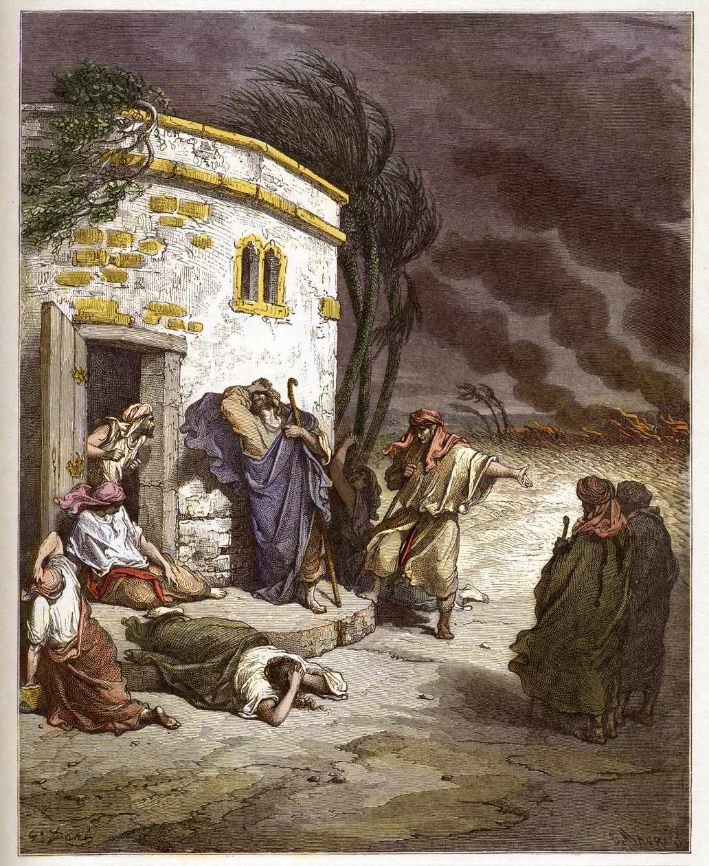 Job hoort van zijn ondergang - gravure in De geïllustreerde Bijbel door Gustave Dore - Gravure uit De Dore Bijbel door Gustave Dore