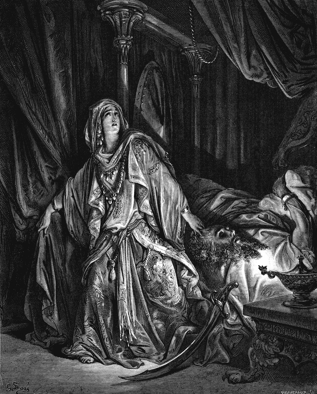 Judith op het punt het hoofd van Holofernes af te hakken, 1866 door Gustave Dore