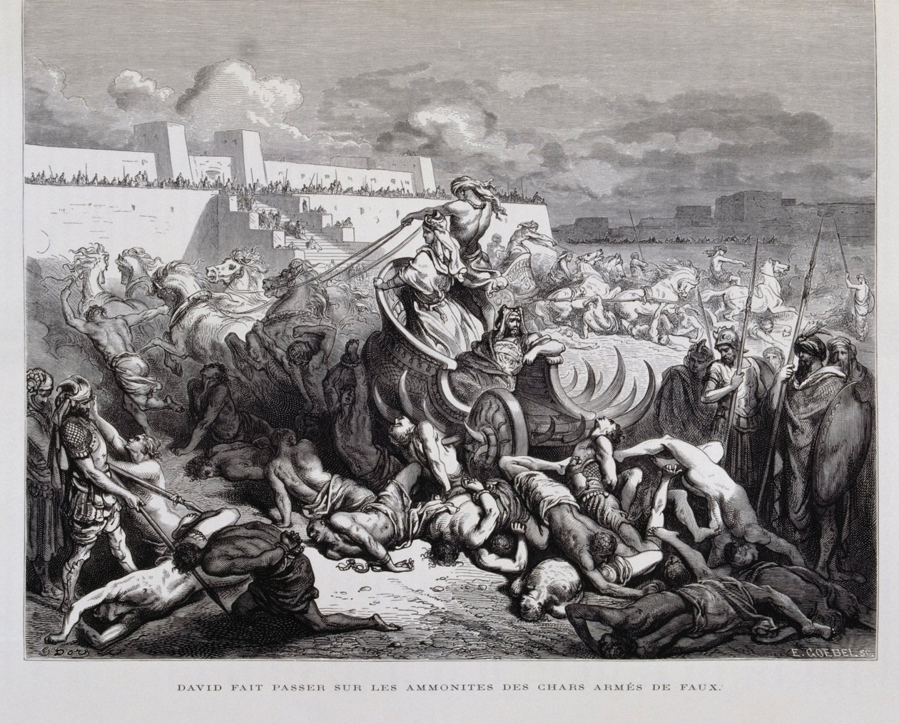 Koning David straft de Ammonieten, illustratie uit de Dore Bijbel door Gustave Dore