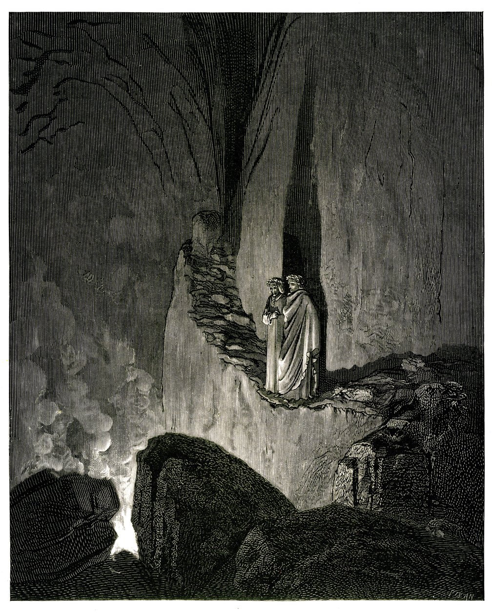 De Hel (La divina commedia) door Dante Alighieri geïllustreerd door Gustave Doré. Editie Hachette 1861. Franse vertaling door Pier-Angelo Fiorentino. E