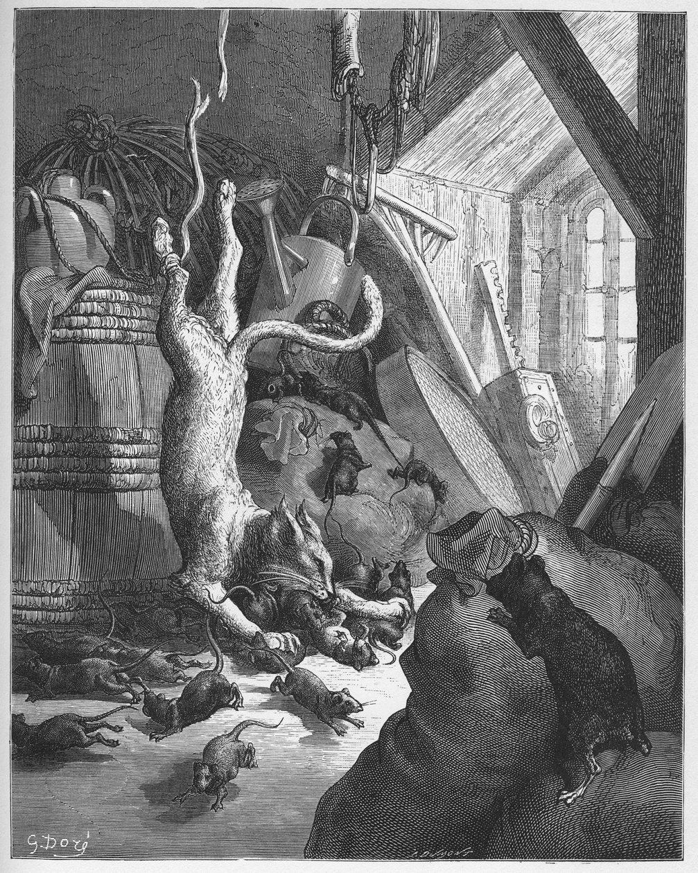 De kat en een oude rat - uit "Fabels" van Jean de La Fontaine door Gustave Dore