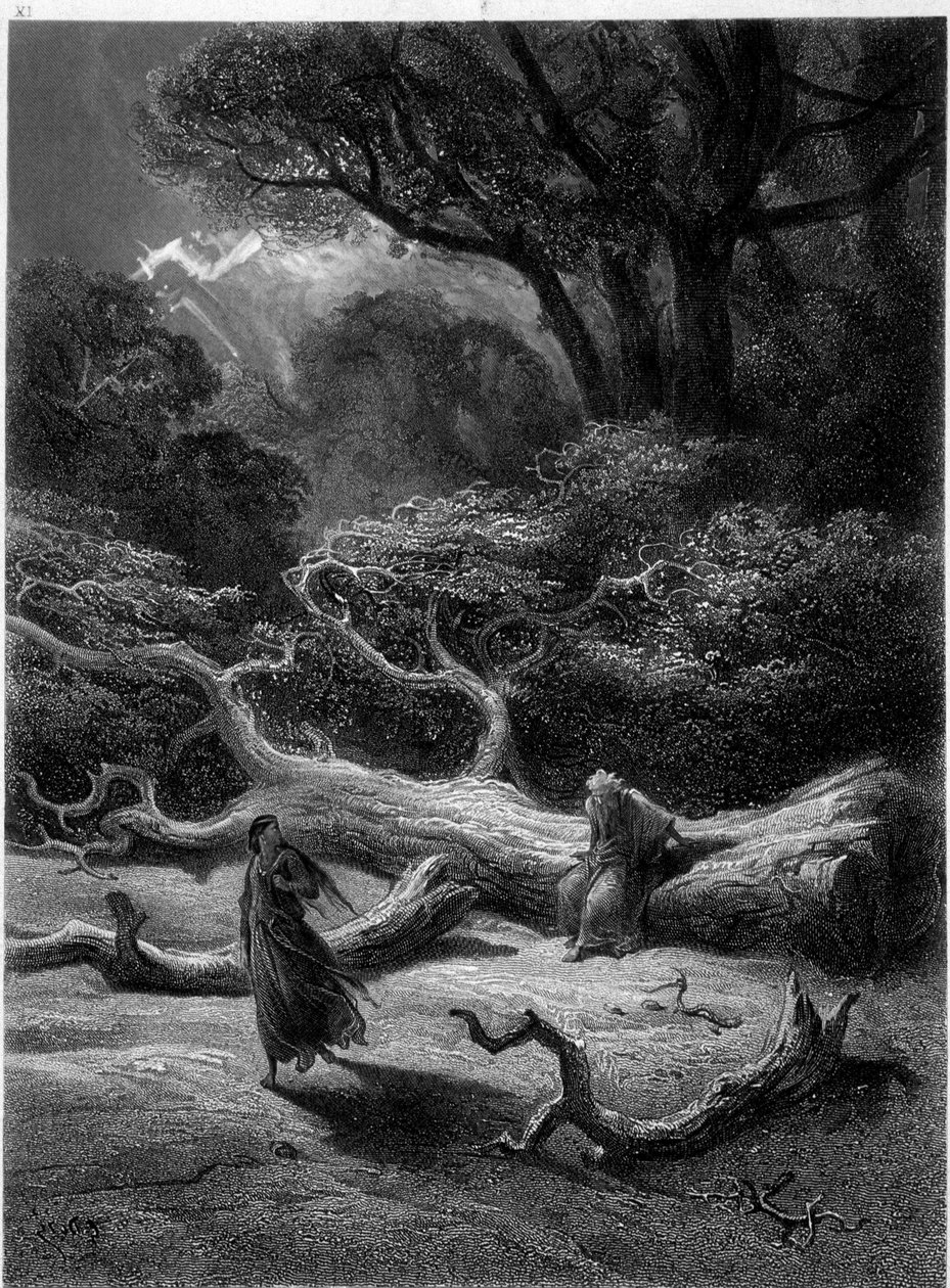Merlijn en Viviane in het Brocéliande-bos (Cyclus van de Ridders van de Ronde Tafel) - in "Viviane" door Alfred Tennyson, illustratie door G. Doré door Gustave Dore