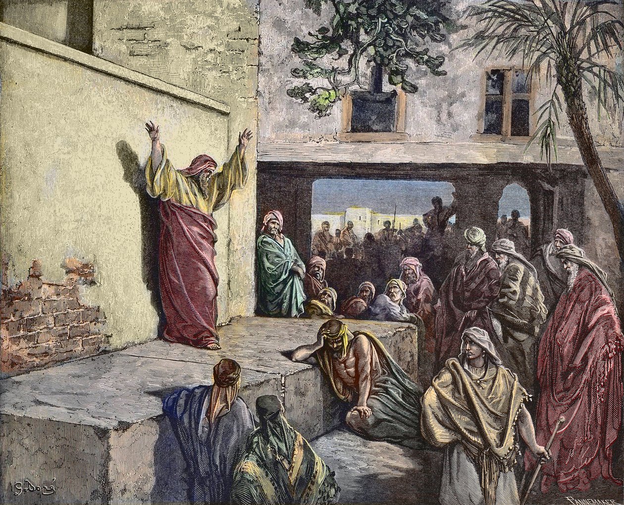 Micha de Morasjiet profeteert tot de Israëlieten, gravure door Gustave Doré - gravure uit 
