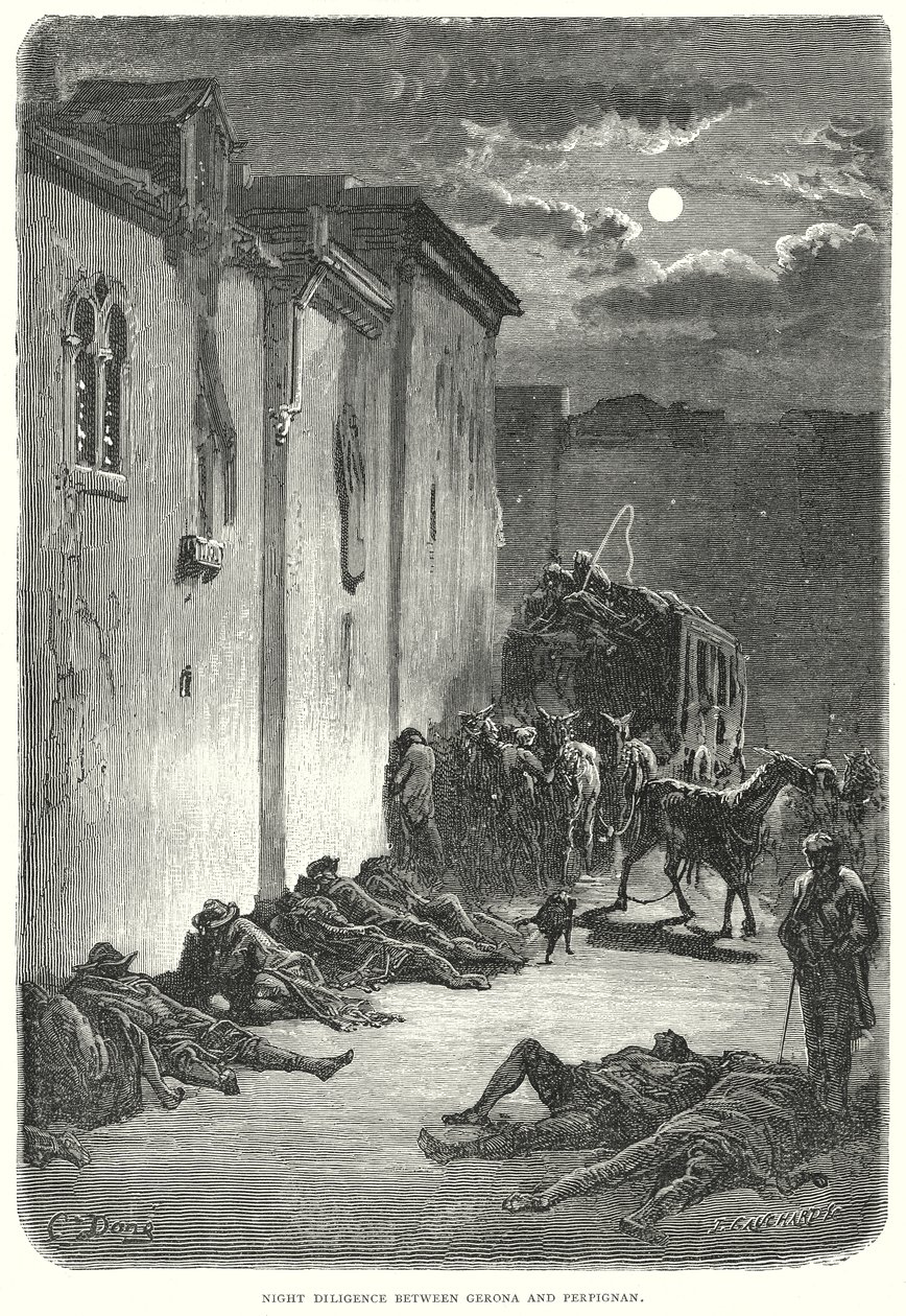 Nachtelijke vlijt tussen Gerona en Perpignan (gravure) door Gustave Dore