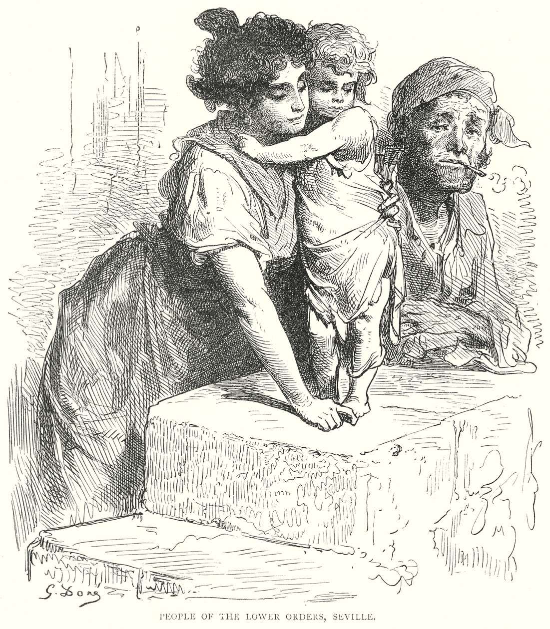 Mensen van de lagere orden, Sevilla (gravure) door Gustave Dore